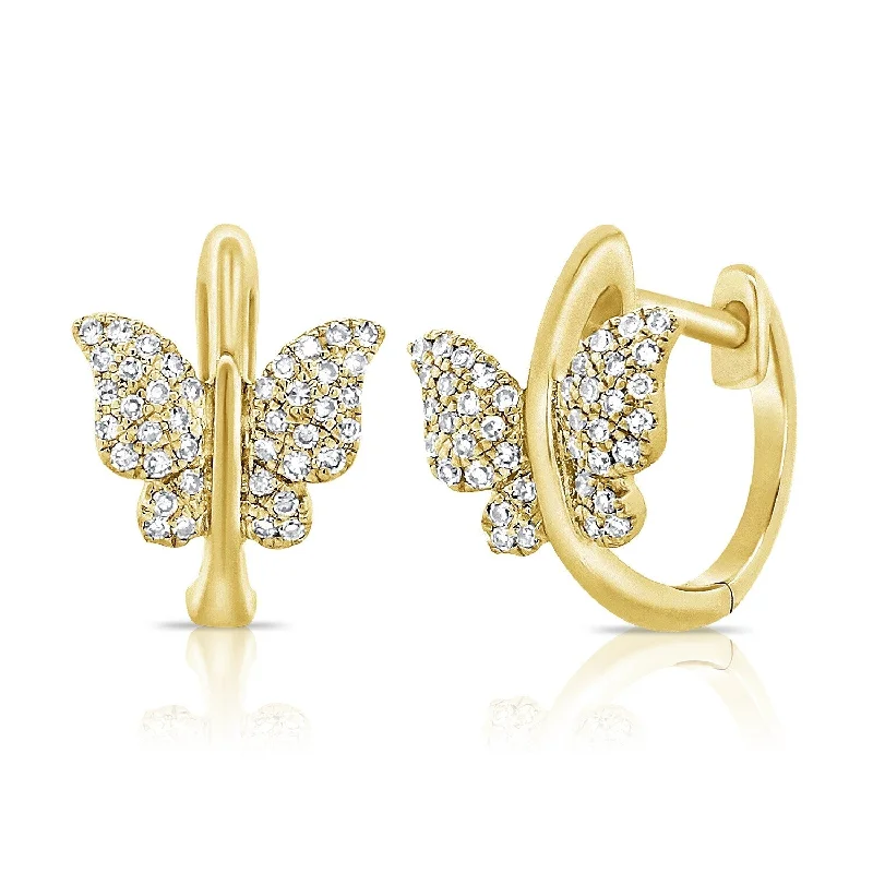 Drop Earrings with Infinity Symbols -Joelle Collection Diamond Butterfly Huggie Earrings 14K Gold 1/6ct TDW