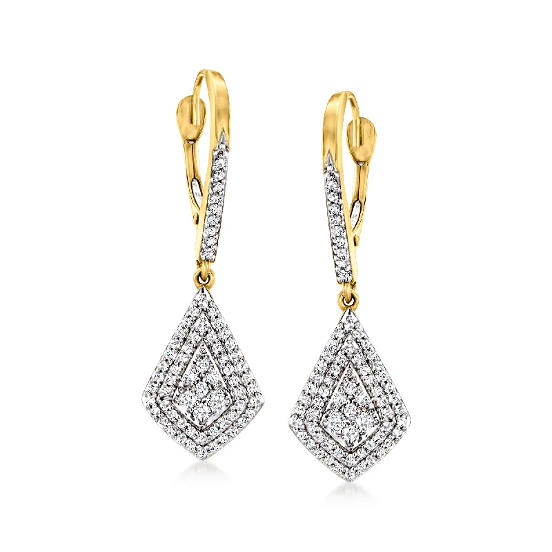 Drop Earrings with Filigree Work -Ross-Simons Diamond Kite-Shaped Drop Earrings in 14kt Yellow Gold