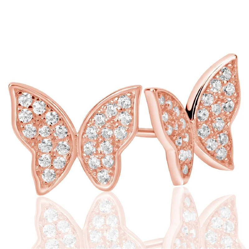 Drop Earrings with Floral Motifs -Suzy Levian Rose Sterling Silver Pave Cubic Zirconia Butterfly Earrings