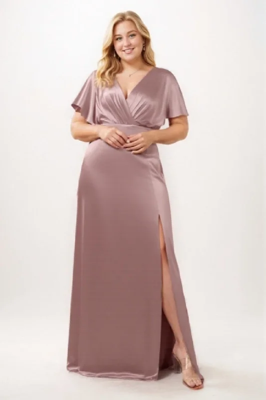 Leather Dresses for Luxury -Lace-up back dress for a fashionable edge-Sheath Sweep Luxe Satin Bridesmaid Dress Formal Dresses CB0505PS