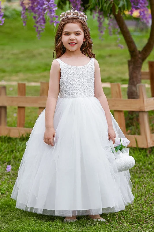 Maximalist Dresses for Bling -Elegant long dress for black-tie events-A-Line Scoop Neck Sleeveless Lace/Tulle Flower Girl Dresses 754840464932