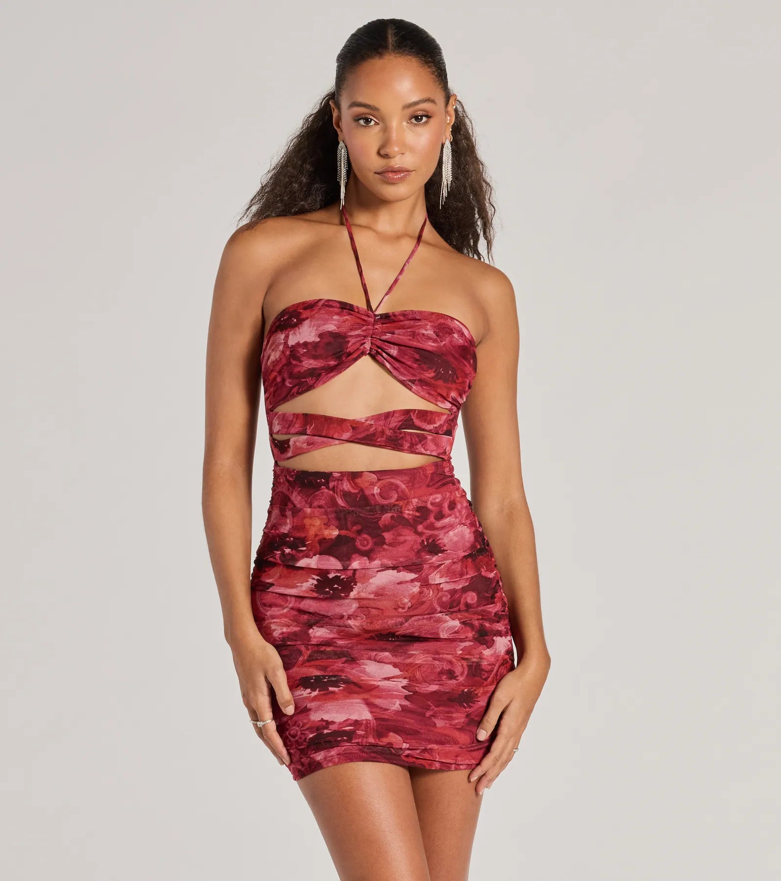 Fashionable Dresses for Style -Embellished dress for a luxurious night out-Resort Approved Halter Cutout Abstract Mini Dress