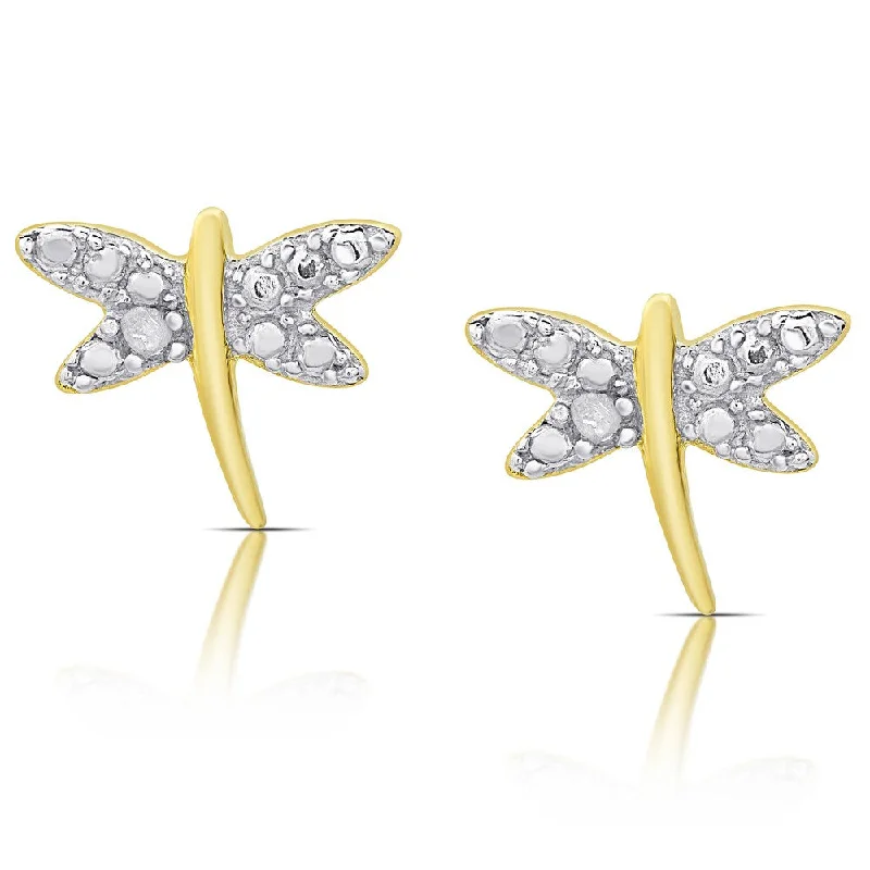 Round Stud Earrings for Classic -Finesque Gold Over Sterling Silver Diamond Accent Dragonfly Stud Earrings