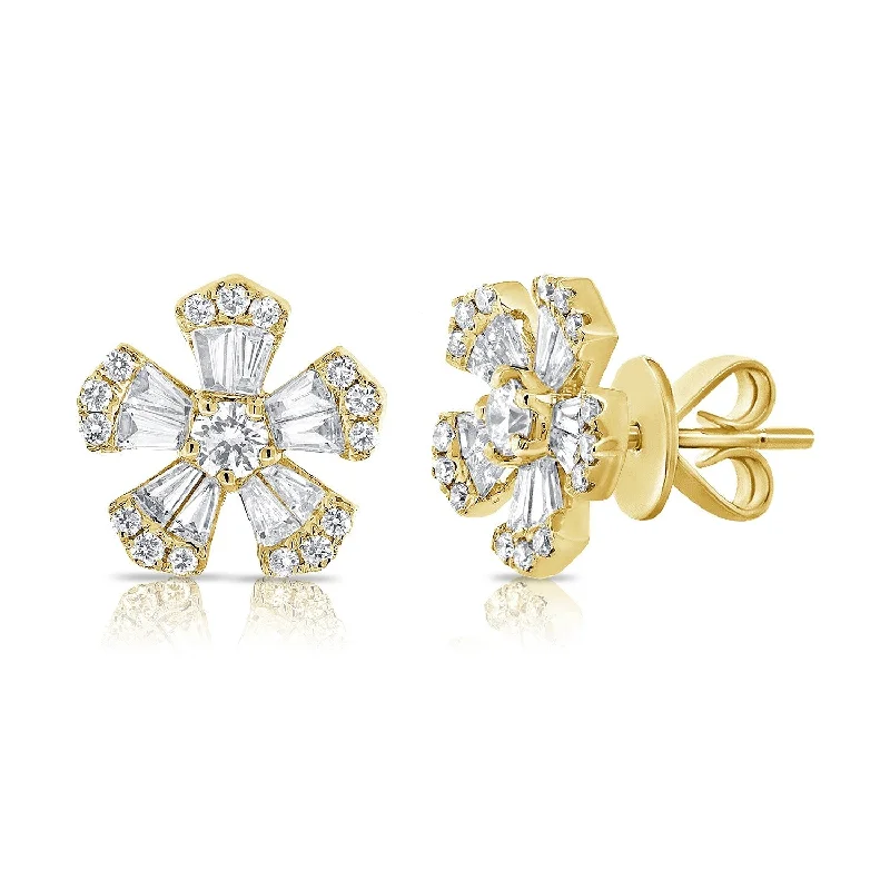 Stud Earrings for Fitness Activities -Joelle Collection Diamond Flower Earrings 1/3 cttw. 14K Gold Stud Earrings