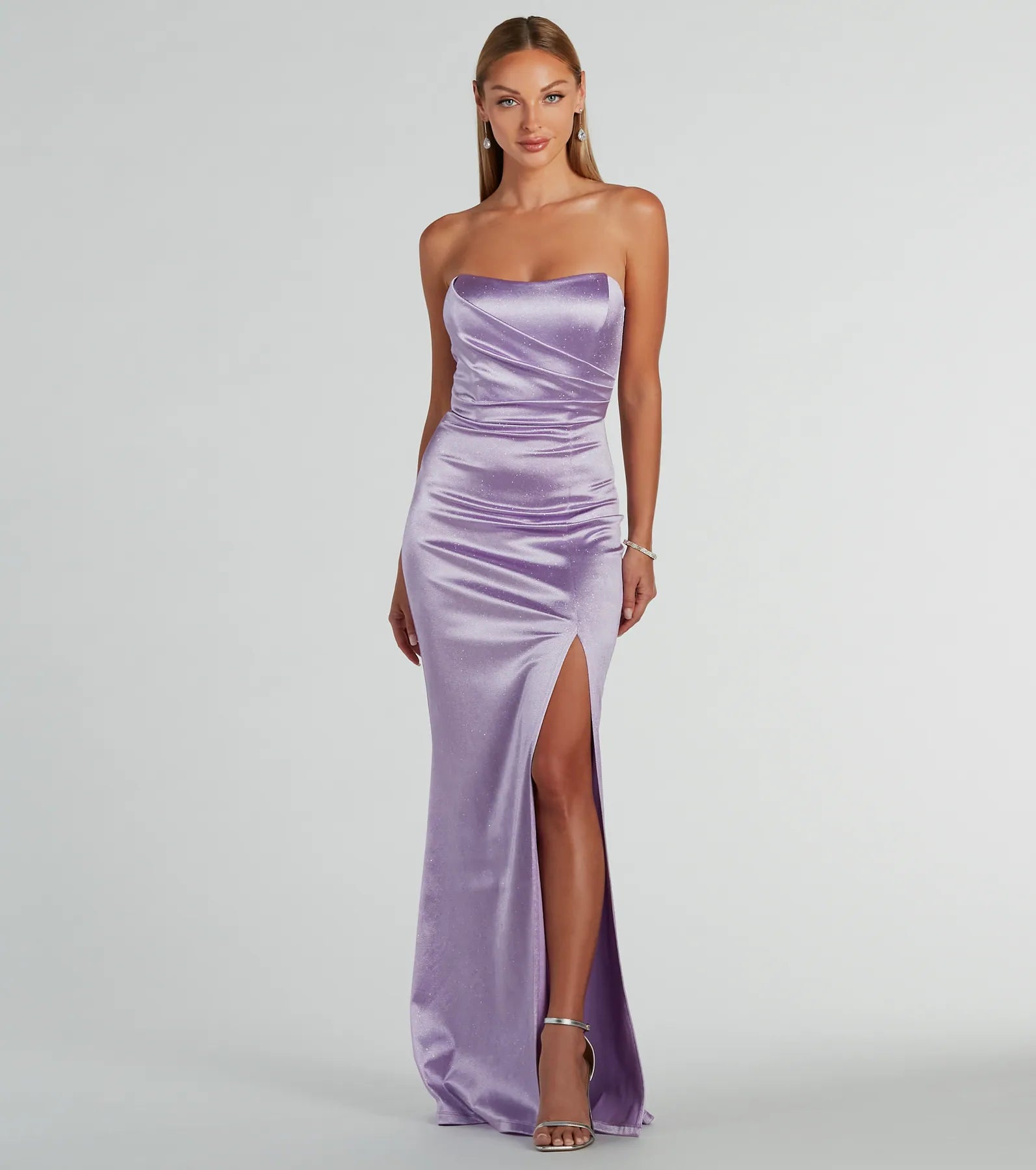 Faux Leather Dresses for Affordable -Strapless cocktail dress for evening events-Aliyah Strapless Mermaid Satin Glitter Dress