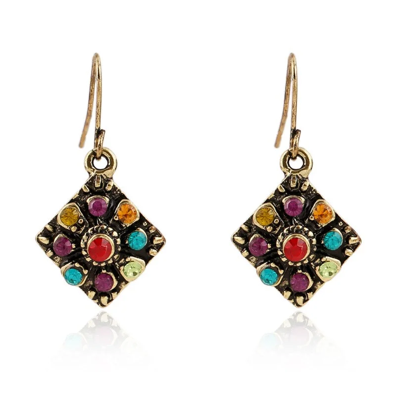 Drop Earrings with Animal Motifs -Wholesale Bohemian Ethnic Retro Color Diamond Earrings