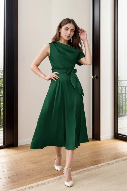 Mother's Day Dresses for Gift -V-neck A-line dress for a flattering look-Sheath-Column Tea Length Silk-Like Graduation Dresses CS0540