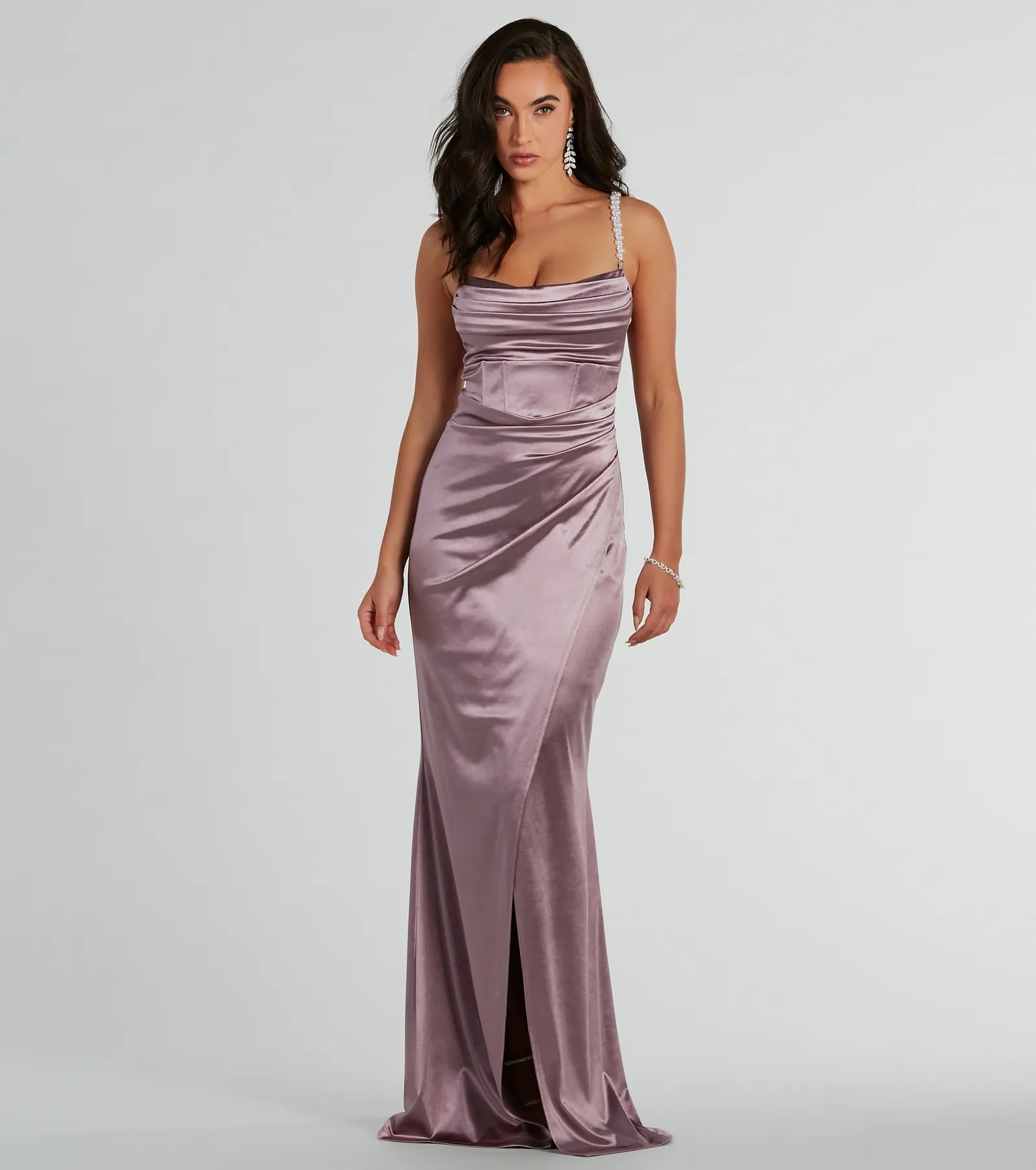 Valentine's Day Dresses for Romance -Color-blocked dress for a modern style-Sam Faux Pearl Strap Mermaid Satin Formal Dress