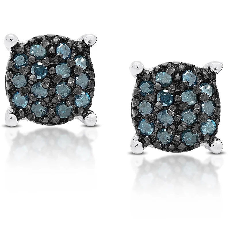 Large Stud Earrings for Statement -Finesque Sterling Silver 1/4 ct TDW Blue Diamond Circle Stud Earrings