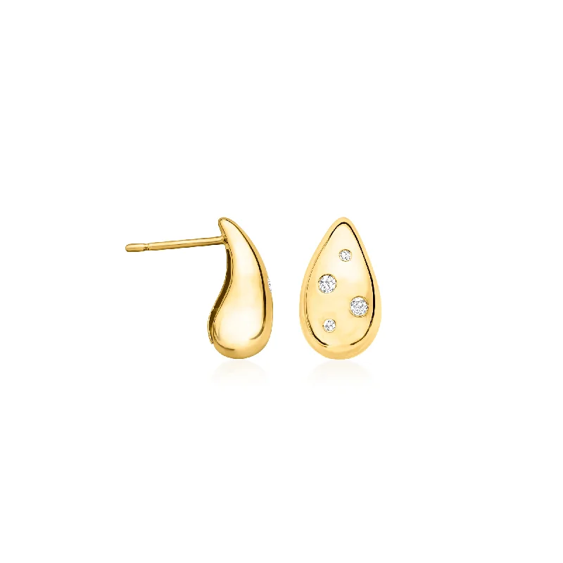 Drop Earrings for Shopping Trip -Ross-Simons Diamond Puffy Teardrop Earrings in 18kt Gold Over Sterling