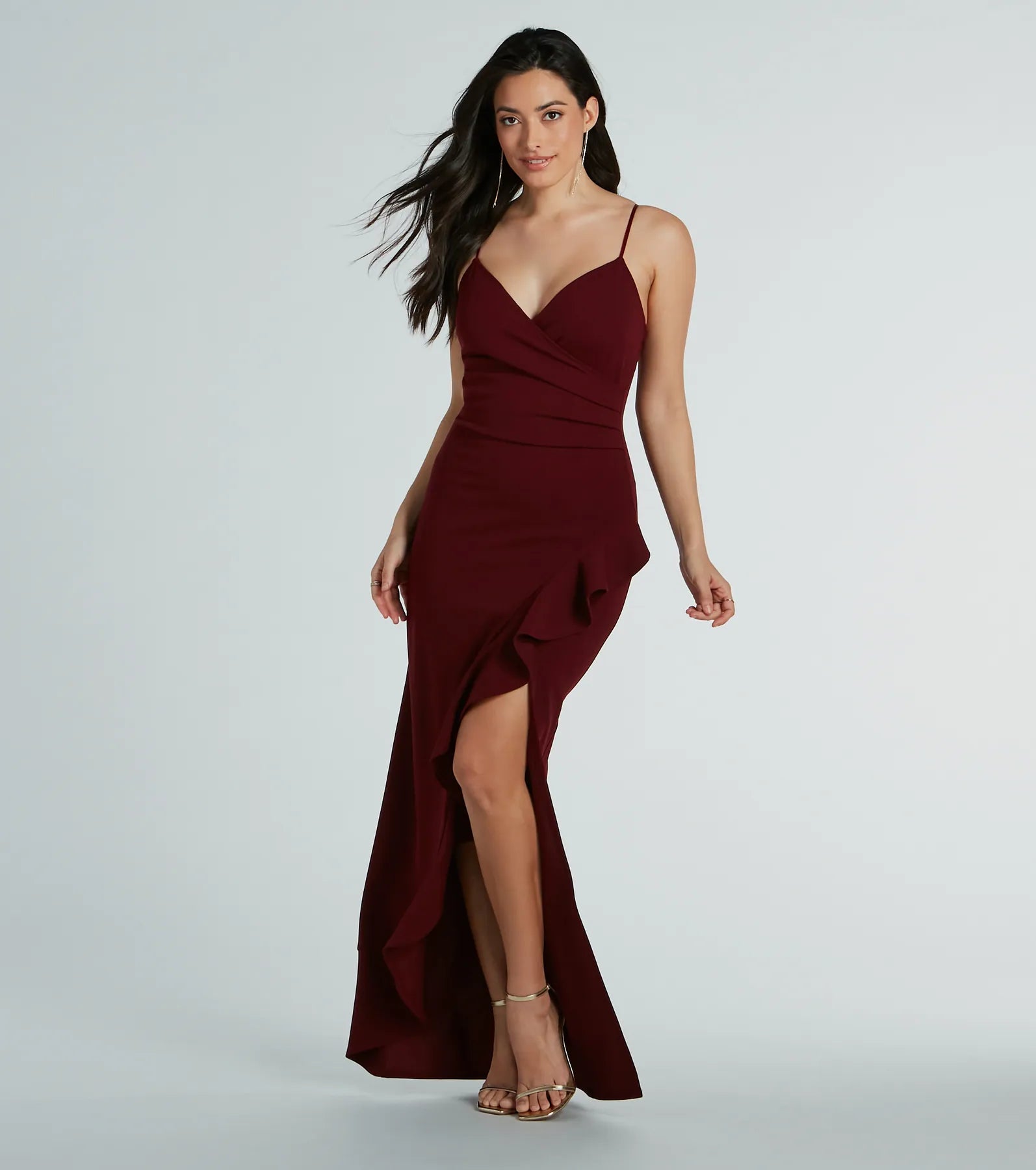 Long-sleeved Dresses for Coverage -Silk slip dress for a sophisticated look-Miley V-Neck Ruffle Crepe Formal Dress