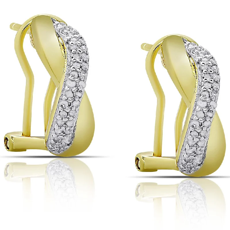 Drop Earrings with Crown Designs -Finesque Sterling Silver or Gold over Silver 1/2ct TDW Diamond 'X' Design Half Hoop Earrings