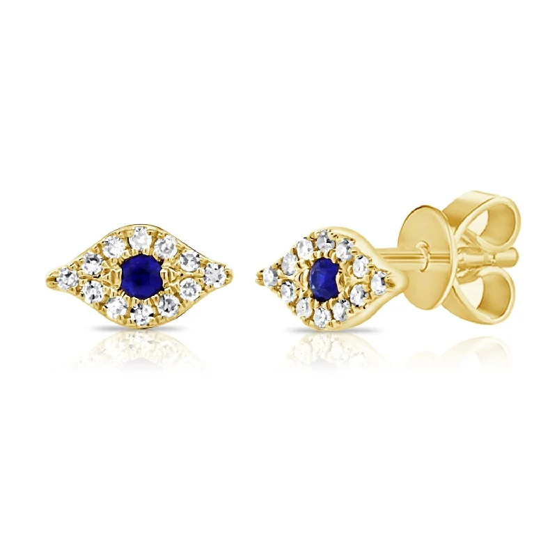 Square Stud Earrings for Modern -Joelle Collection Evil Eye Stud Earrings Sapphire & Diamond 14K Gold - Stud Earrings