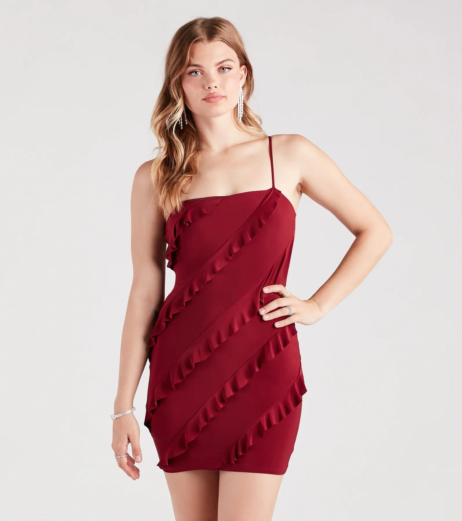 Valentine's Day Dresses for Romance -Color-blocked dress for a modern style-Sipping On Style Ruffle Trim Mini Dress