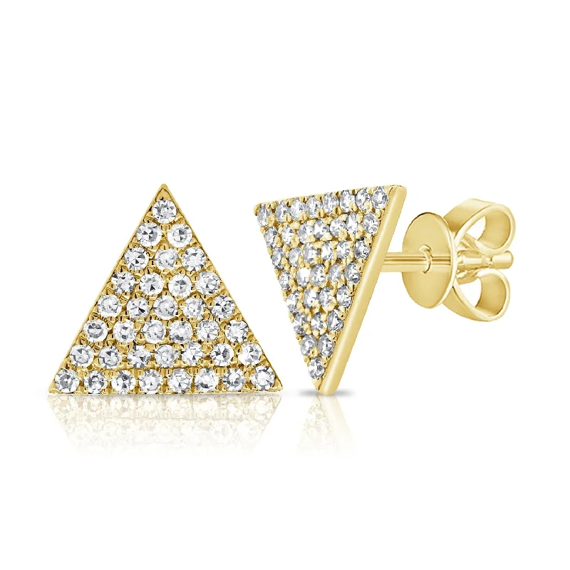 Stud Earrings with Chevron Designs -Joelle Collection Pave Diamond Triangle Stud Earrings 14K Gold - Gift