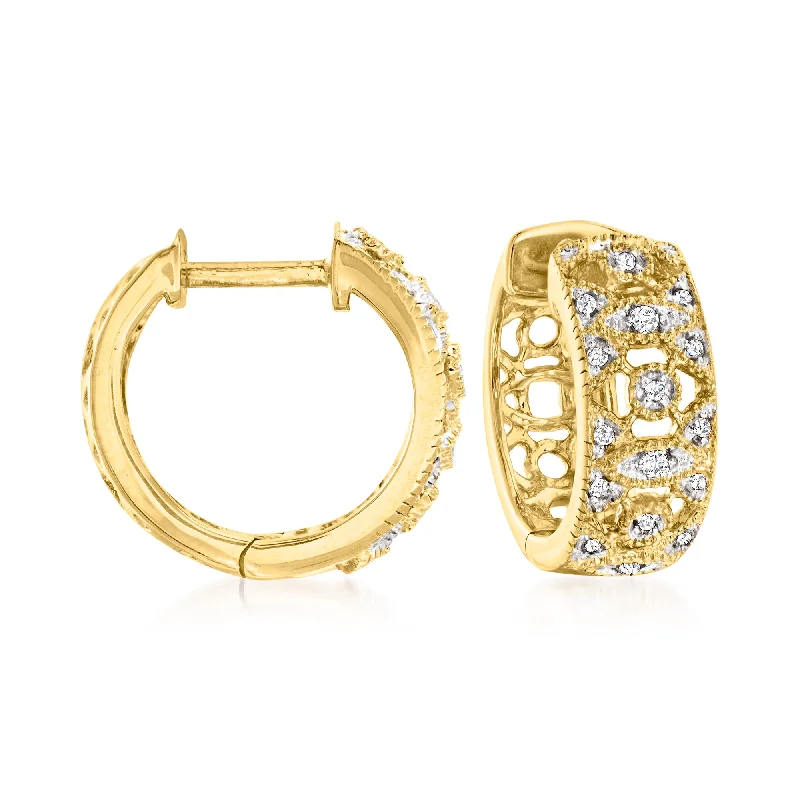 Drop Earrings for Everyday Glamour -Ross-Simons Diamond Hoop Earrings in 18kt Gold Over Sterling