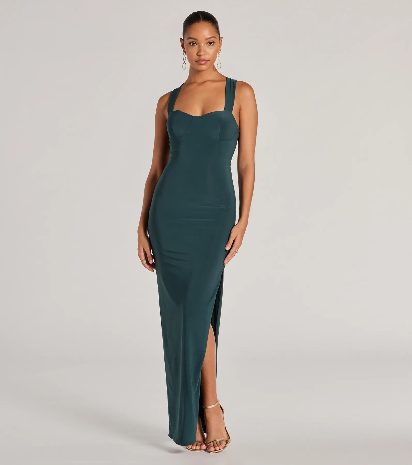 Celtic Dresses with Knotwork -High-waisted dress for a flattering silhouette-Marleigh Lace-Up High Slit Formal Dress