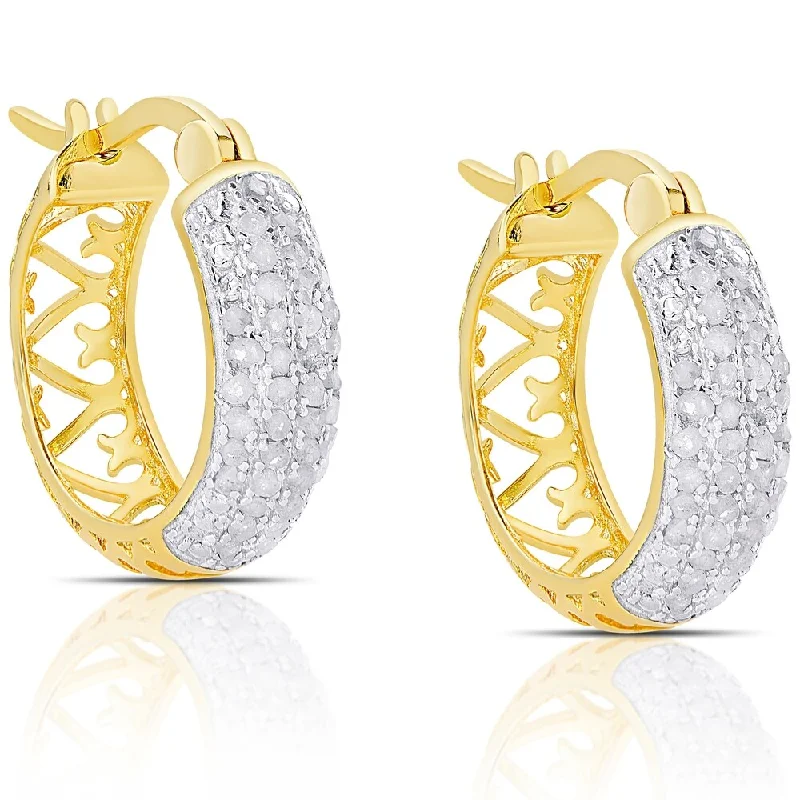 Drop Earrings for Bridesmaids Look -Finesque Gold over Sterling Silver 1/2ct Tw Diamond Hoop Earrings