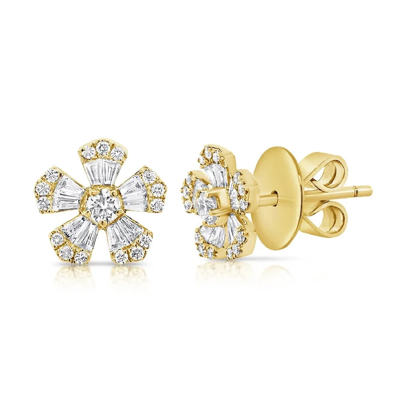 Stud Earrings for Everyday Glamour -Joelle Collection Baguette Diamond Flower Stud Earrings 1/2 ct. t.w. 14K Gold