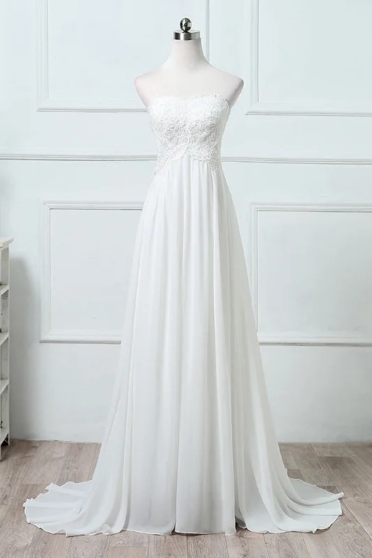 Wedding Dresses for Bridal Look -Elegant long sleeve dress for winter-A-Line Sweep-Brush Train Chiffon Wedding Dress 640165830660