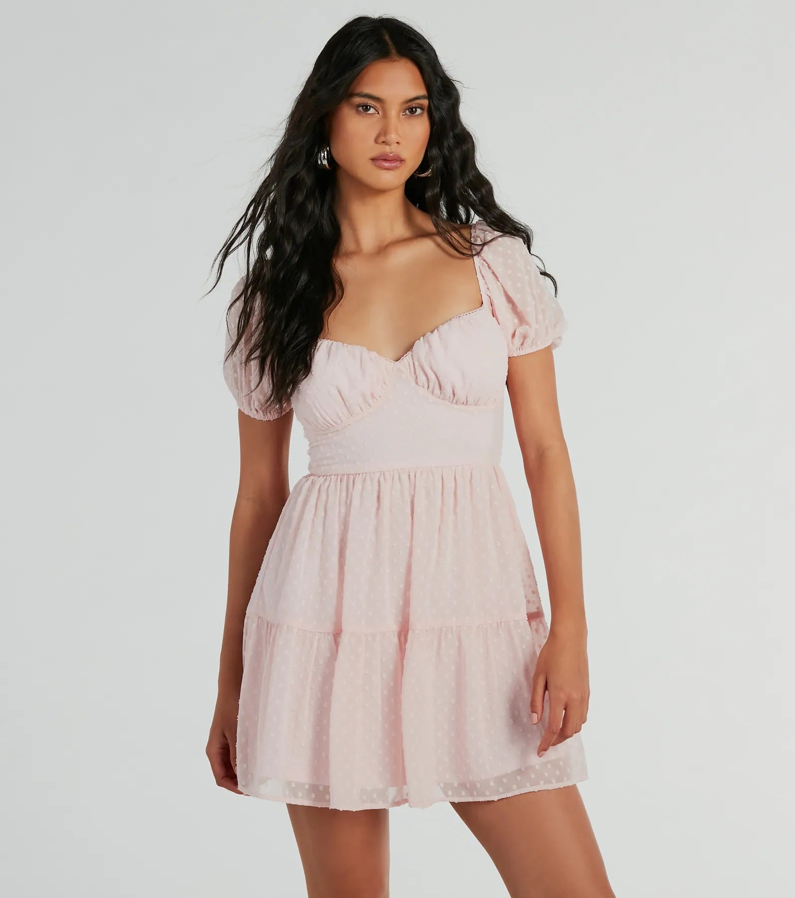 Hippie Dresses with Beads -Sheer dress for a sultry evening-Whimsical Appeal Puff Sleeve Chiffon Skater Dress