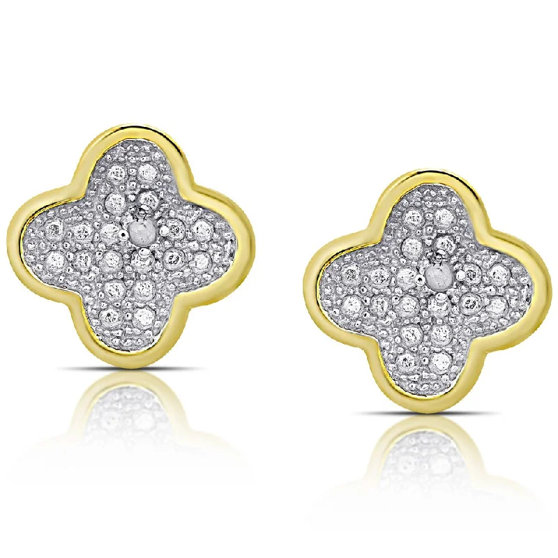 Stud Earrings with Wave Designs -Finesque Gold Over Sterling Silver Diamond Accent Clover Stud Earrings