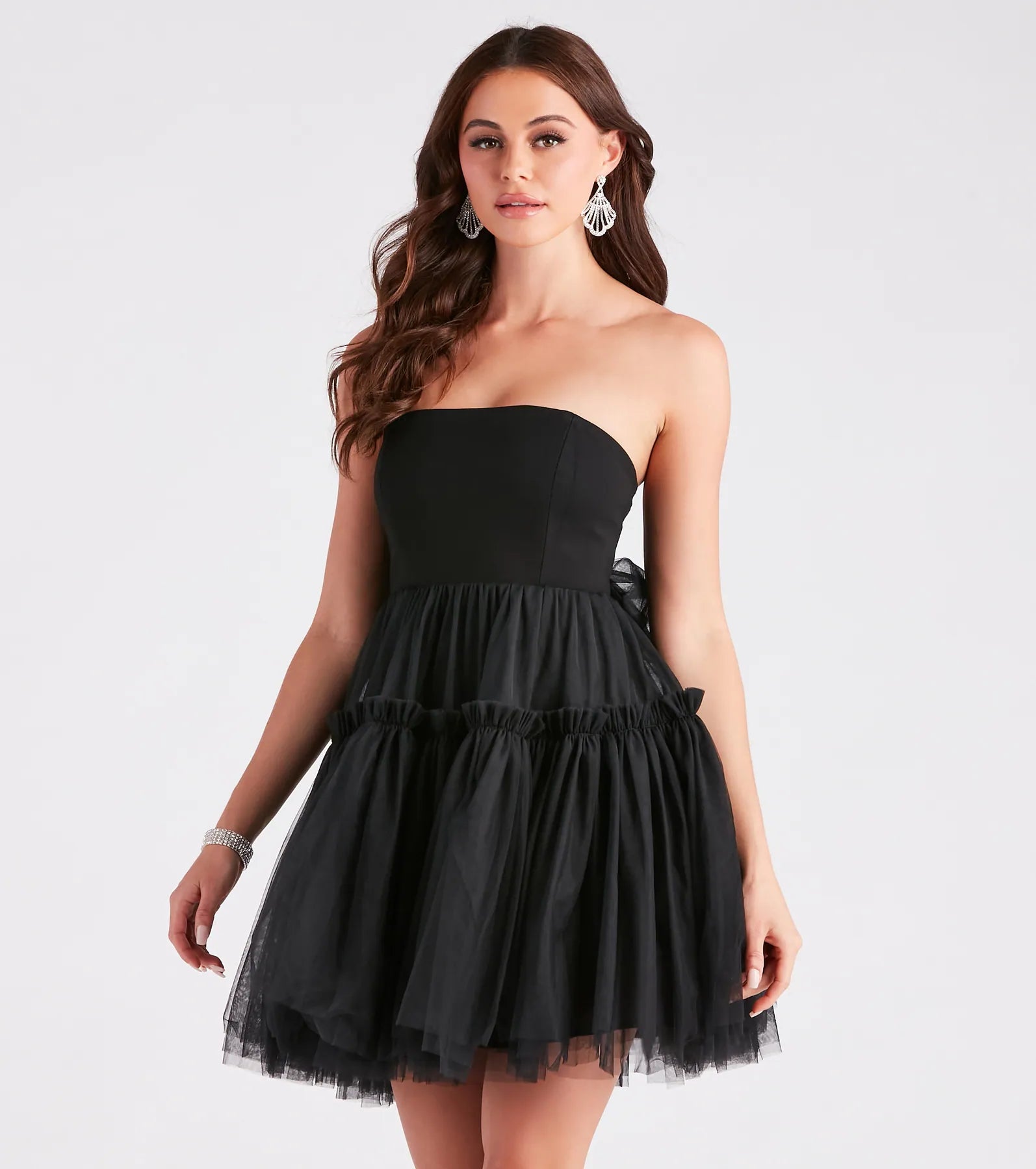 Maxi Dresses for Elegant Style -Sexy bodycon dress for clubbing nights-She's Iconic Strapless Ruffled Tulle Skater Dress