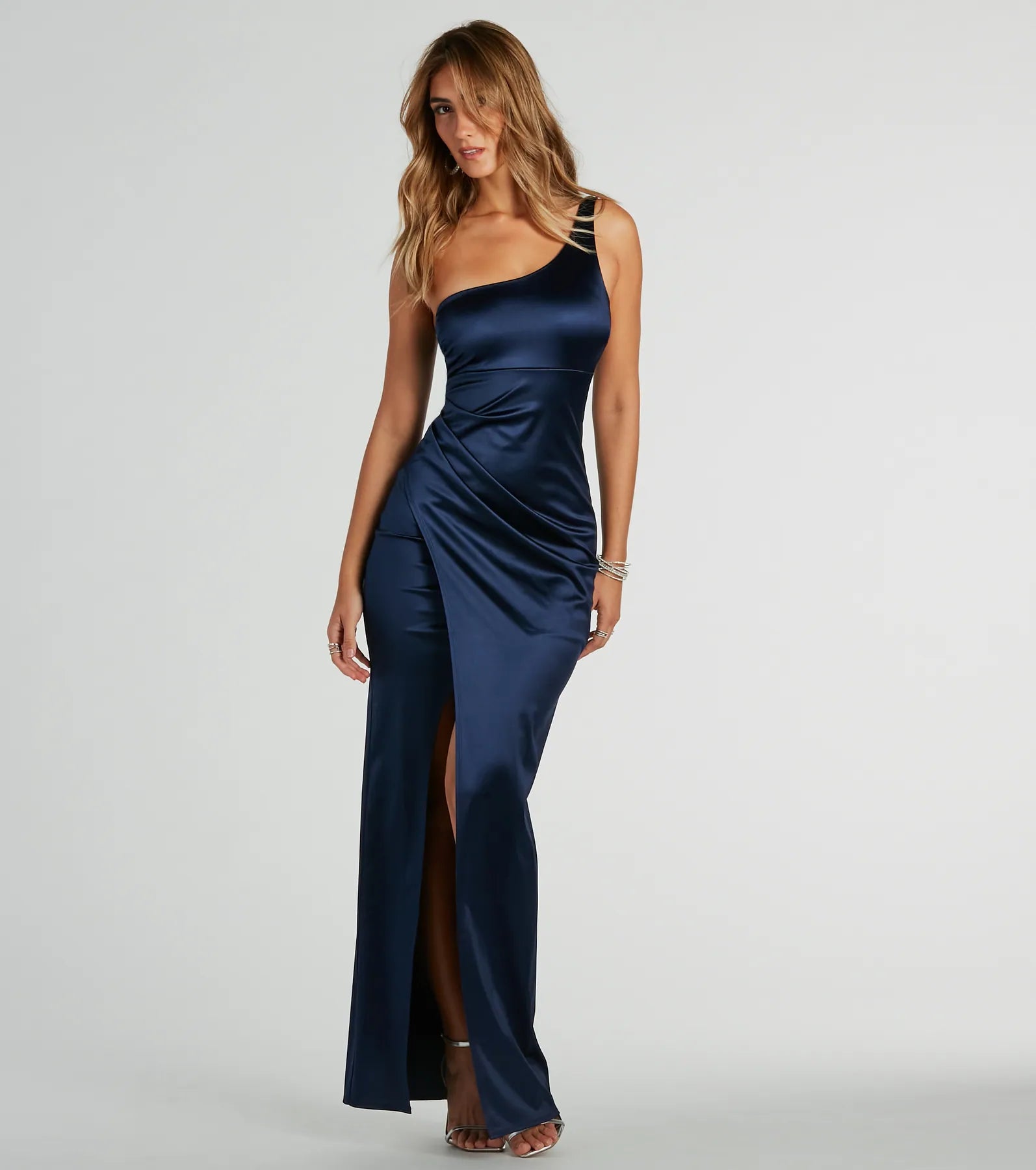 Office Dresses for Business -Formal dress with long sleeves for a winter event-Malinda One-Shoulder Satin Formal Dress