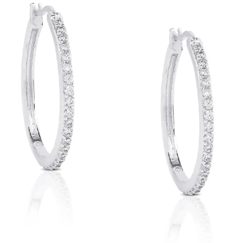 Drop Earrings for Beach Outfit -Dolce Giavonna Silver Overlay Cubic Zirconia Hoop Earrings