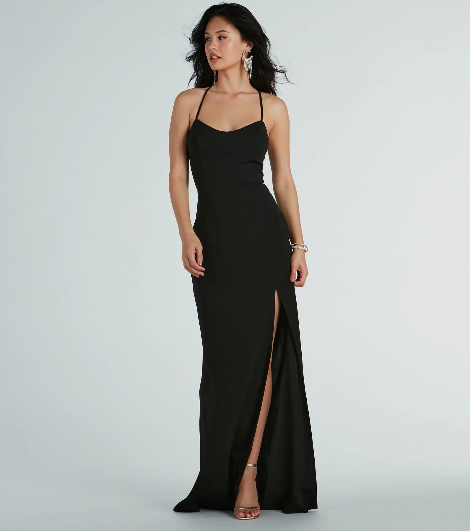 Mother's Day Dresses for Gift -V-neck A-line dress for a flattering look-Brianna Strappy Back Mermaid Crepe Formal Dress