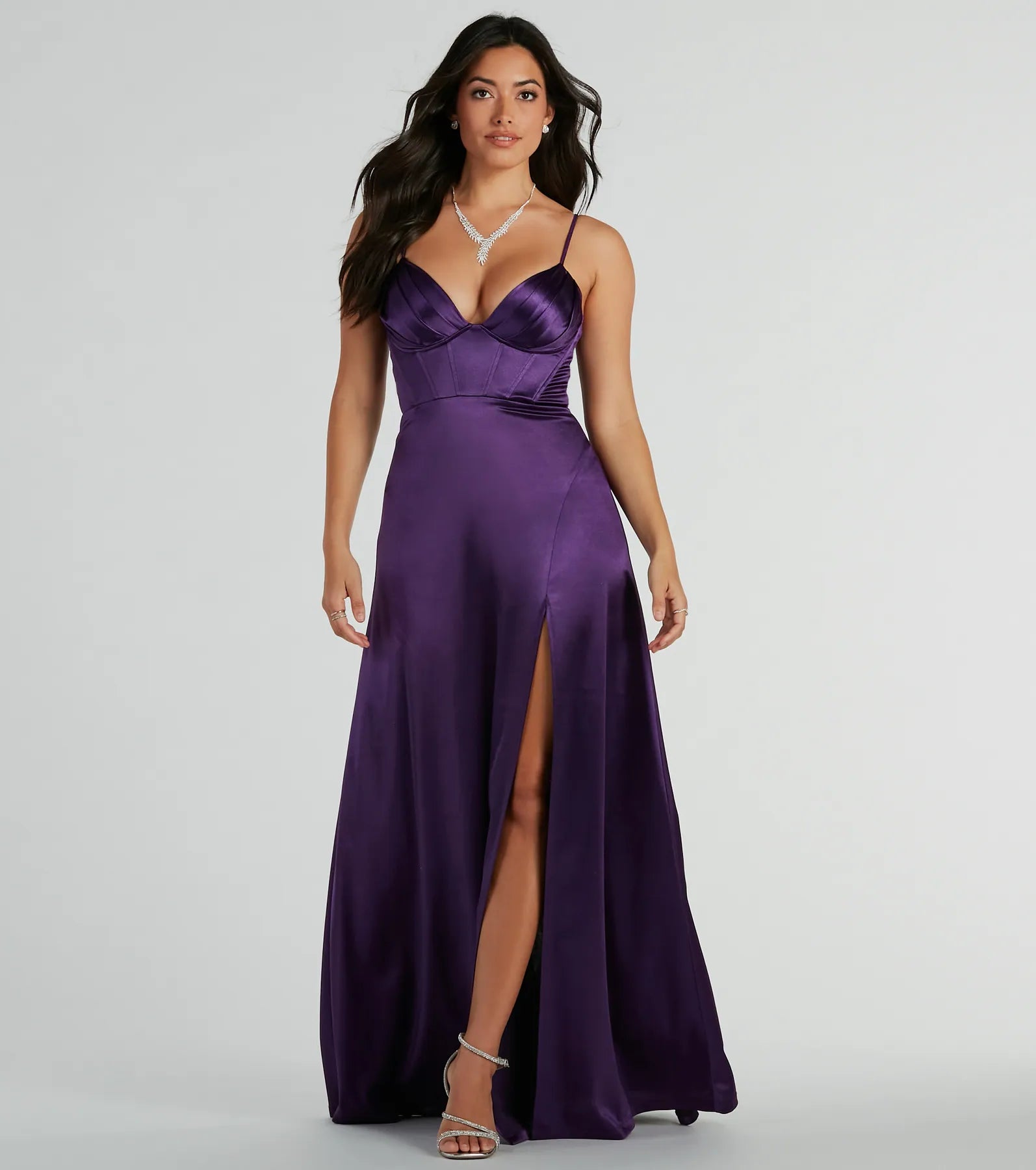 Formal Dresses for Occasions -Patterned dress for a fun fashion statement-Haley Corset Slit A-Line Satin Formal Dress