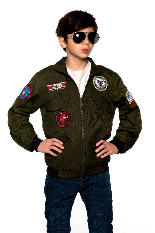 Orange Jackets for Energetic -Luxury necklaces for evening wear -Navy Top Gun Pilot Jacket Child Costume | Large