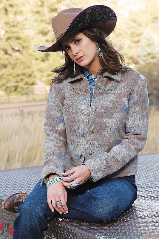 Hiking Jackets for Trail Walks -Handcrafted artisan necklaces -Women's Tweed Trucker Jacket - Tan - (CWJ7481001)