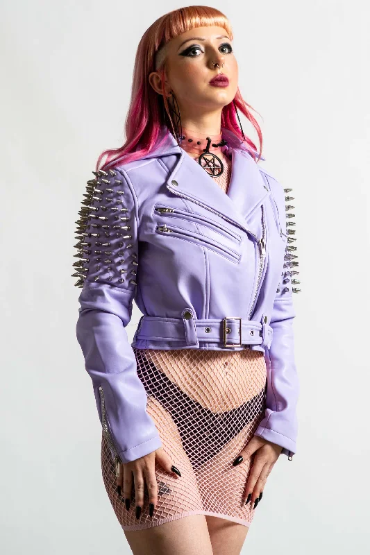 Pink Jackets for Feminine -Statement necklaces for parties -Disharmony Biker Jacket [LILAC]