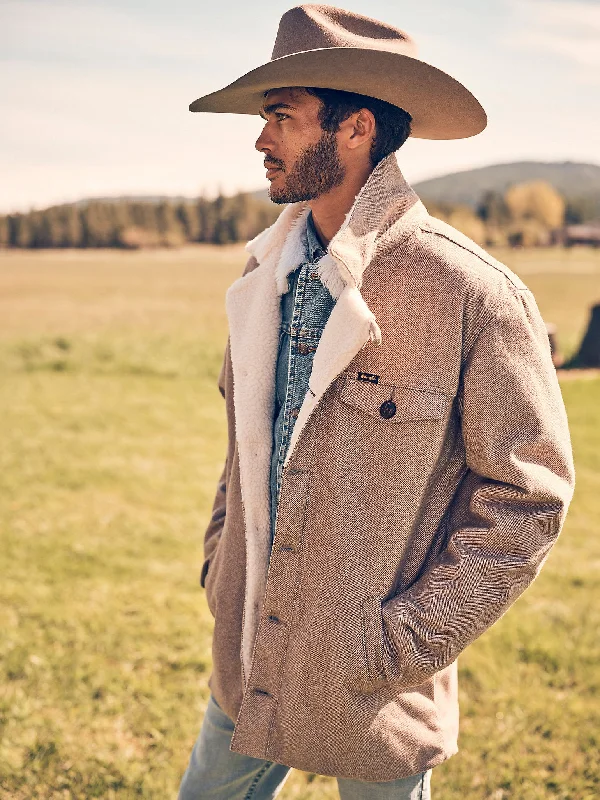 Office Jackets for Professional -Ruby red necklaces for a bold statement -Men's Tweed Sherpa Lined Heavy Jacket - Neutral Brown