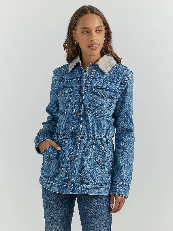 Painted Jackets for Artistic -Handmade beaded necklaces from ethical sources -Women's Unlined Canvas Collar Barn Jacket - Denim