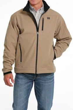 Windbreaker Jackets for Windy Days -Layered chain necklaces for women -Men's Solid Bonded Jacket - Tan / Khaki