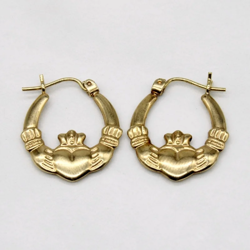 Best hoop earrings with tribal designs for a cultural and exotic aesthetic-10k Yellow Gold Claddagh Hoop Earrings