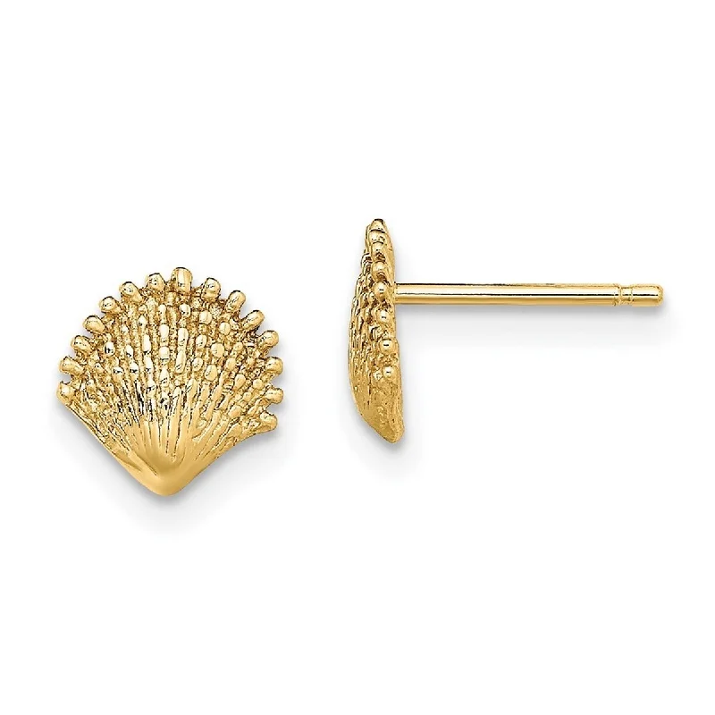 Hoop earrings with satin finishes for a smooth and elegant appearance-Curata 14k Yellow Gold 7.8mm Scallop Shell Post Earrings