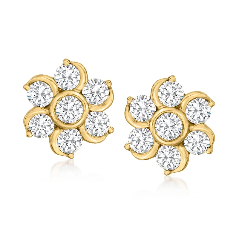 Hoop earrings with snake print designs for an edgy, wild appearance-Ross-Simons Diamond Flower Earrings in 14kt Yellow Gold