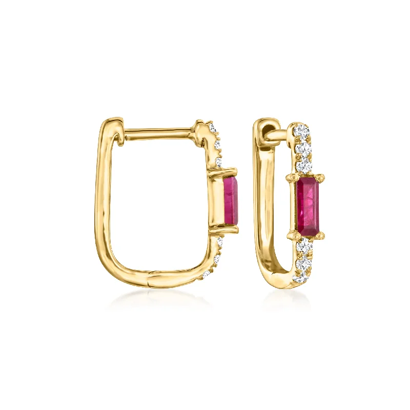 Best hoop earrings with oval shapes for a unique and elongated design-RS Pure by Ross-Simons Ruby and . Diamond Paper Clip Link Hoop Earrings in 14kt Yellow Gold